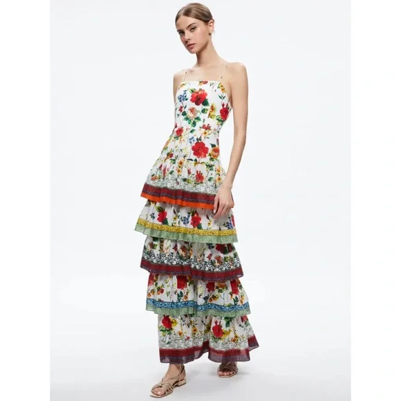 Alice Olivia Valencia Dew Floral Spaghetti Strap Maxi Dress